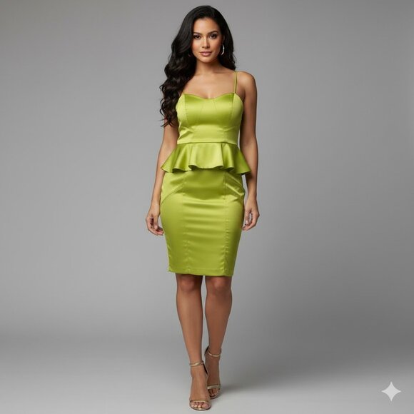 XOXO Chartreuse Peplum Dress - Picture 1 of 4